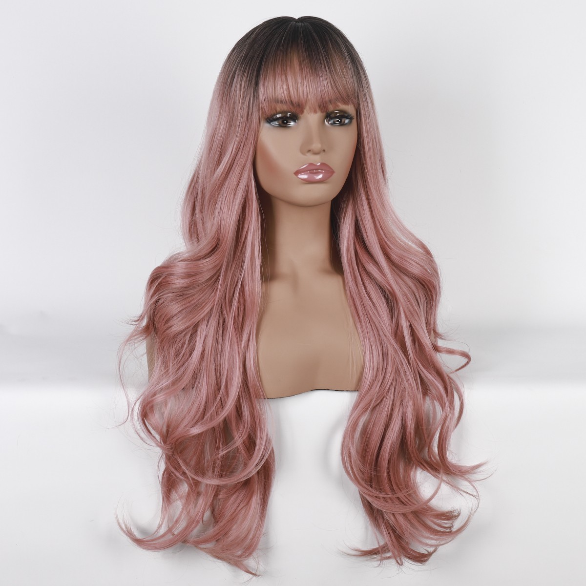Long Ombré Brown Blonde Pink Curly Wavy Hair Wigs Women Daily Party Cosplay US