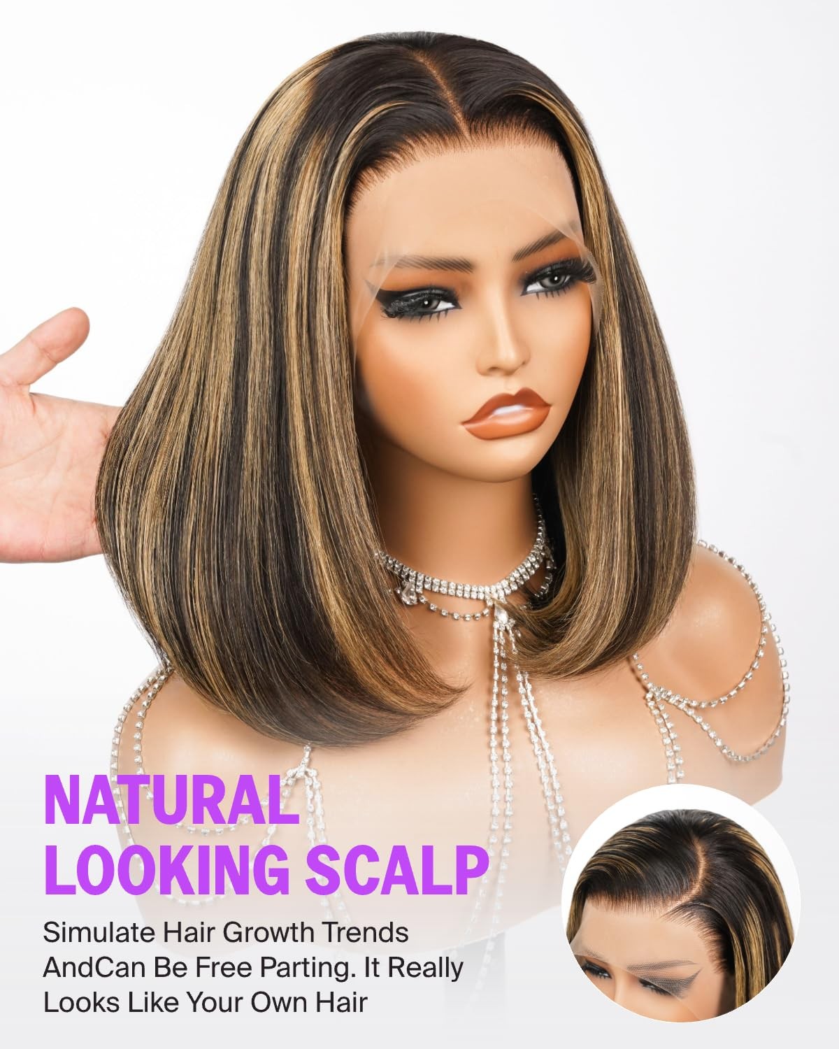 Megalook Hair Highlight Ombre Bob Wig Human Hair Balayage 13X4 Hd Lace Frontal