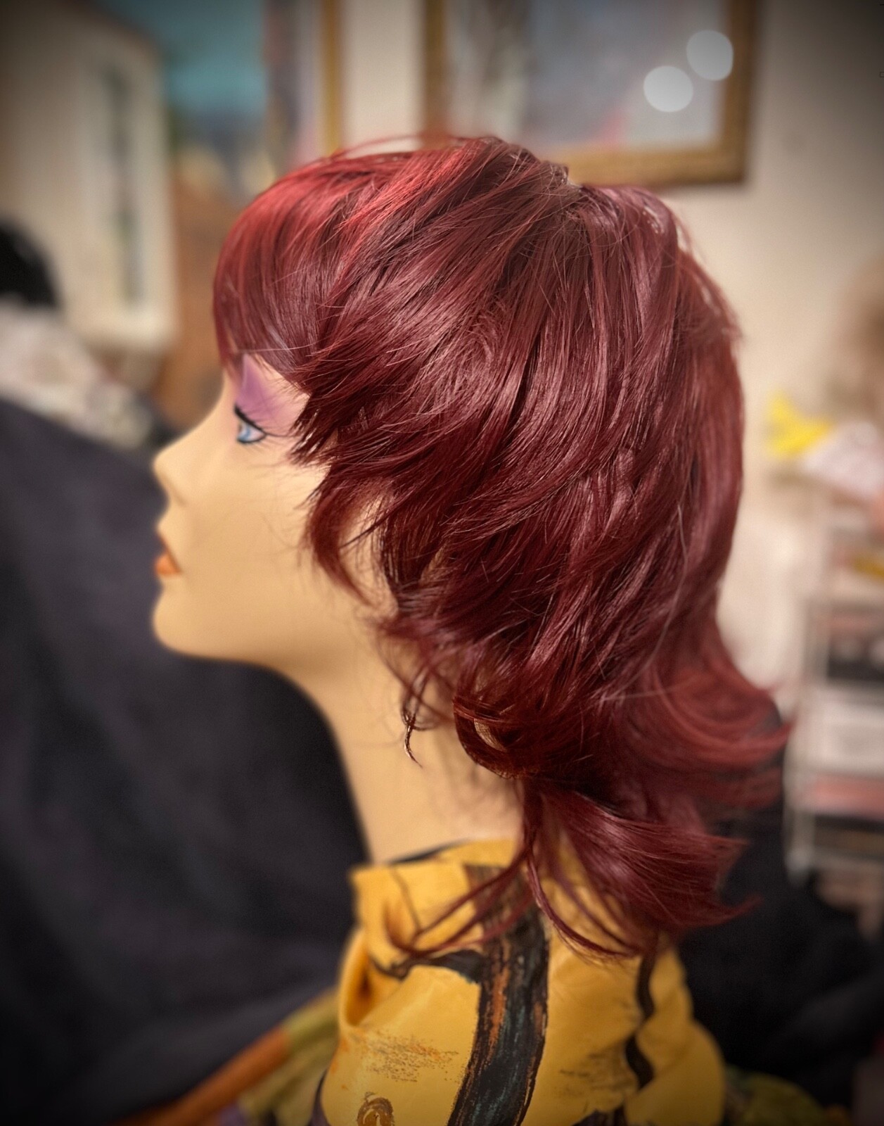 Modern SHAG dk burgundy RED Wig Synthetic Heat Friendly layered free shiping