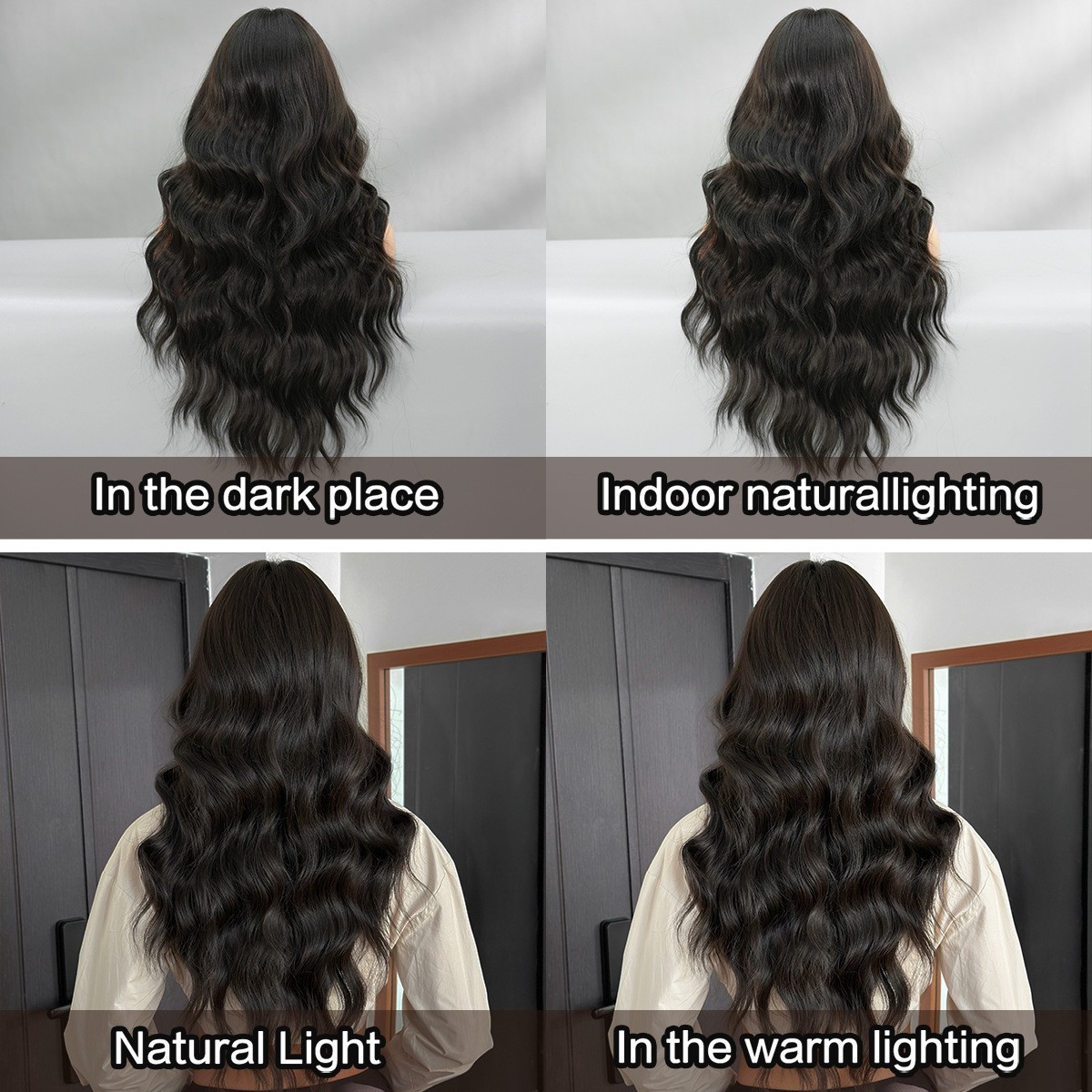 Natural Black Curly Wig with Side Part Bangs High Temperature Fiber Full Wig