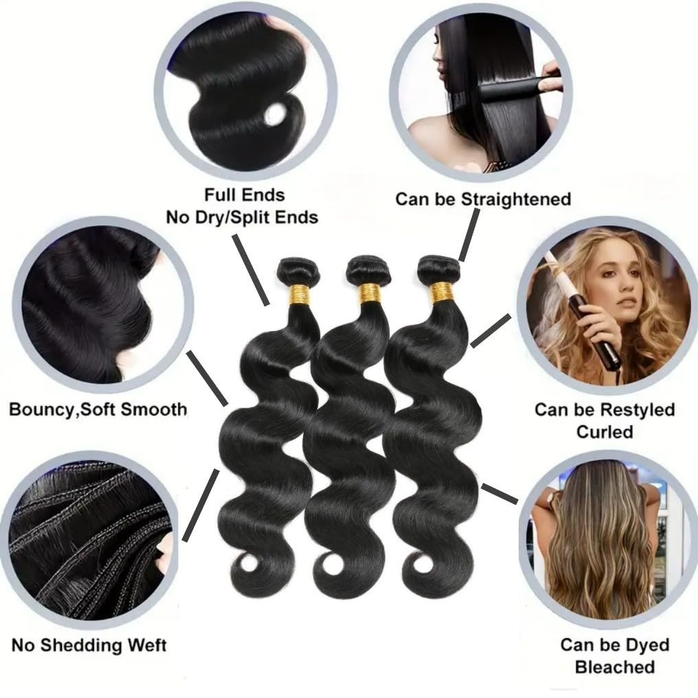 Genrein Body Wave Bundles Human Hair 20 22 24 Inch Brazilian Body Wave Human