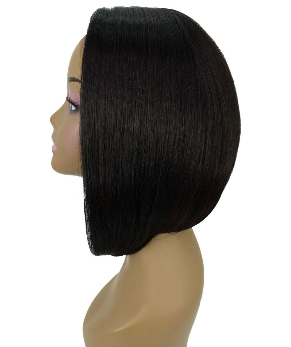 Straight 11 in 4X4 Hand Tied Lace Front Wig, Black with Auburn Highlights