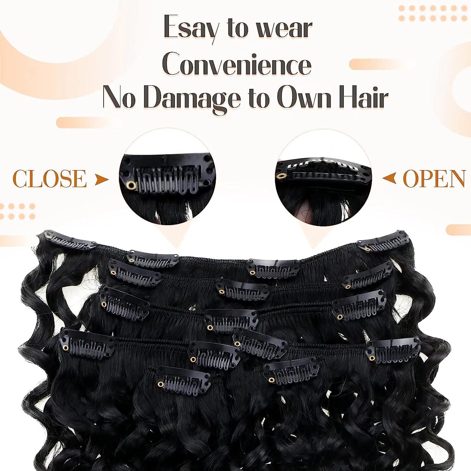 45cm to 70cm Natural Curly Clip In Extensions Human Hair 120g 7pcs Brown Black