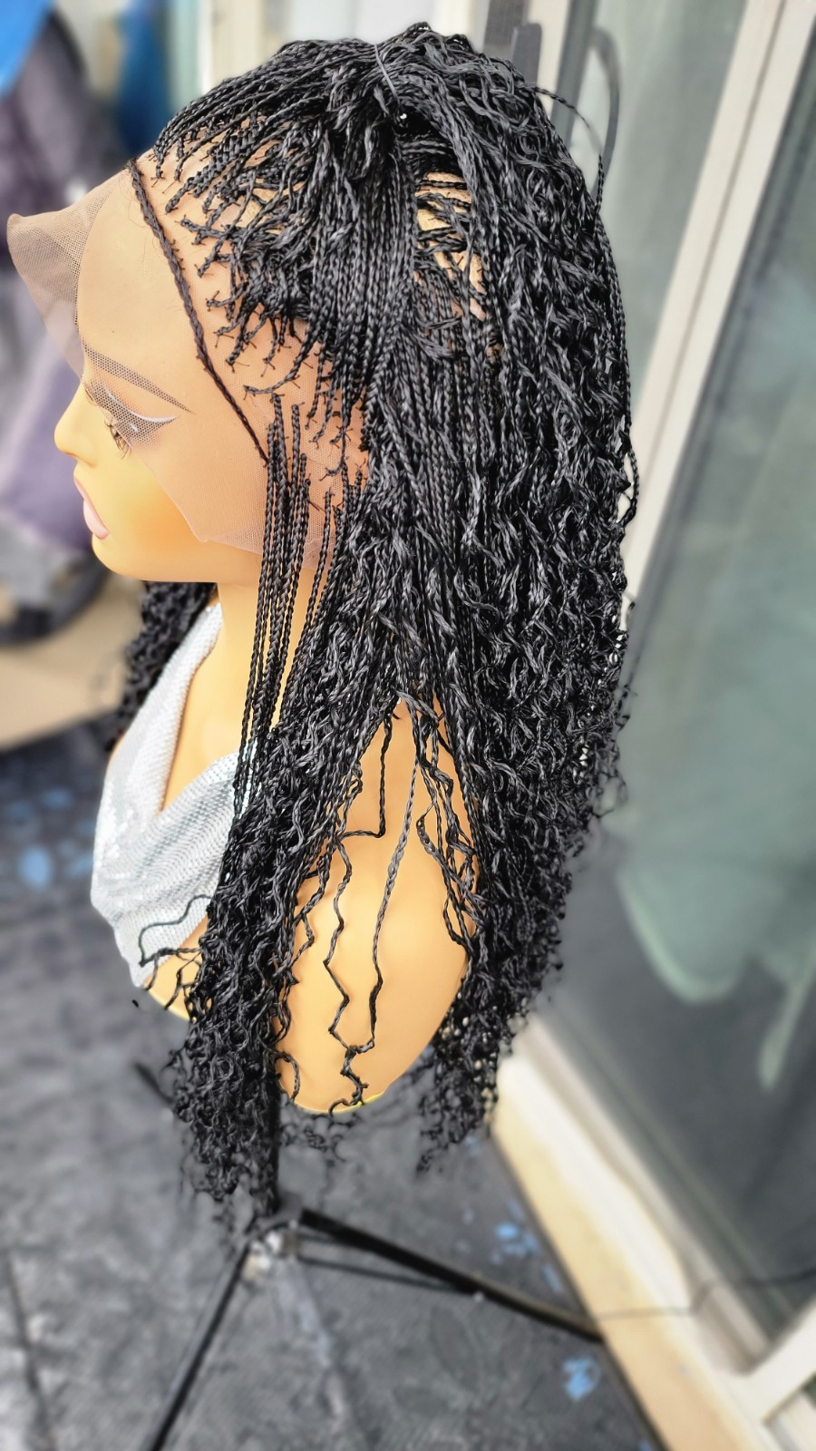 Braided Wig 22″ Micro Boho Braids Jet Black Full Lace Glueless Handmade Long NWT