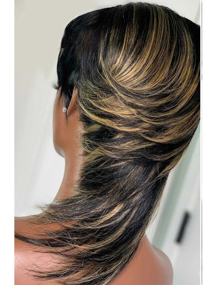Women Black Blonde Long Wave Straight No lace Full Machine Made Human Hair Wigs