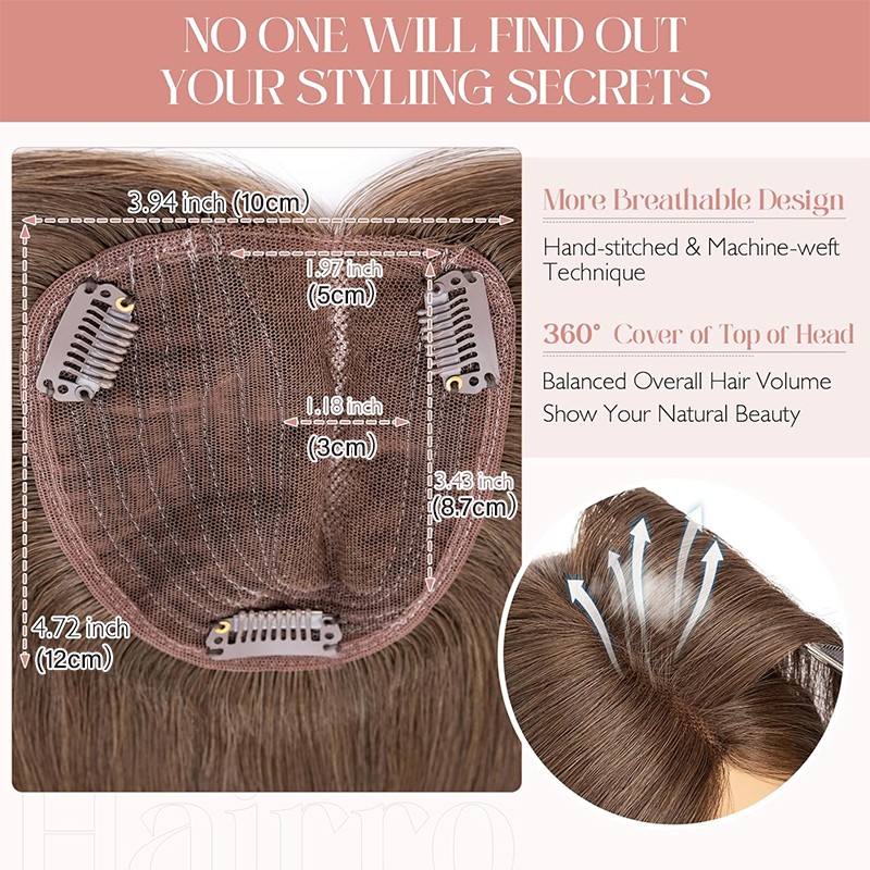 100% Remy Human Hair Women’s Topper Clip In Hairpiece Lace Base Hand tied Toupee