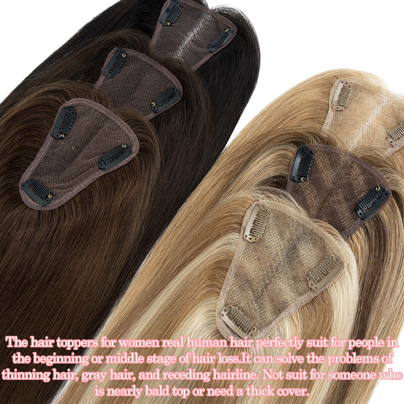 Hair Toppers Clip in Real Remy Human Hair Piece 130% Density Lace Base 8x10cm US