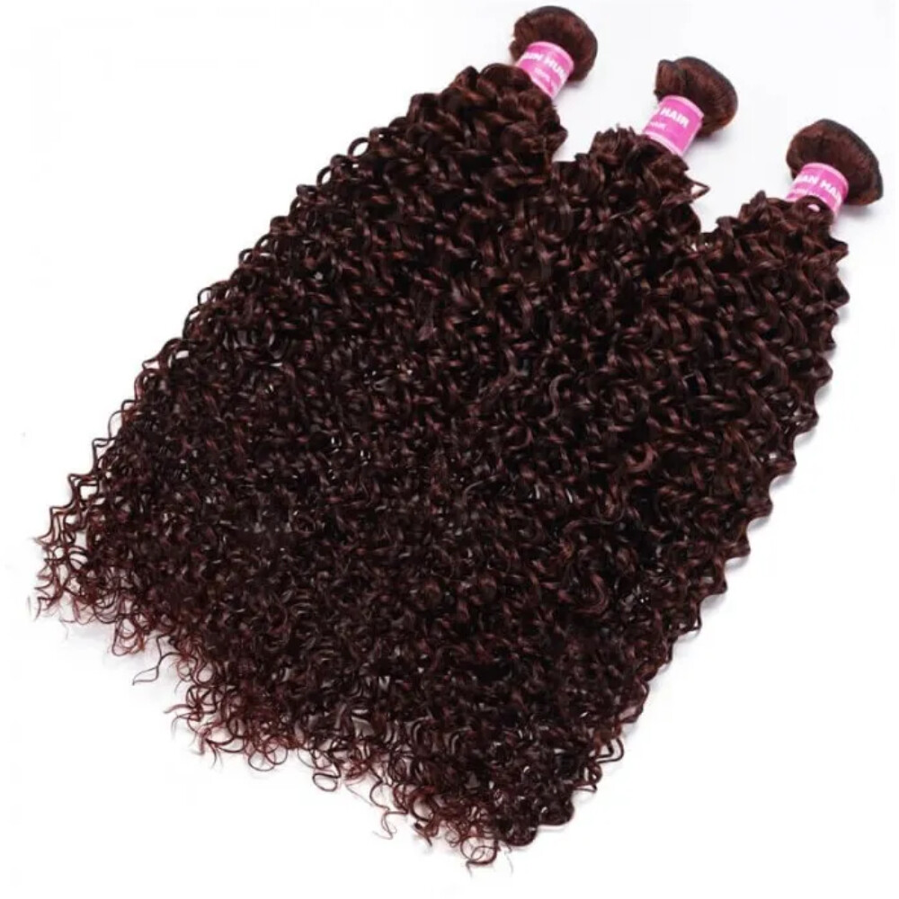 UNice Brazilian Reddish Brown Curly 3 Bundles Human Hair Weaves Cooper Red Wefts