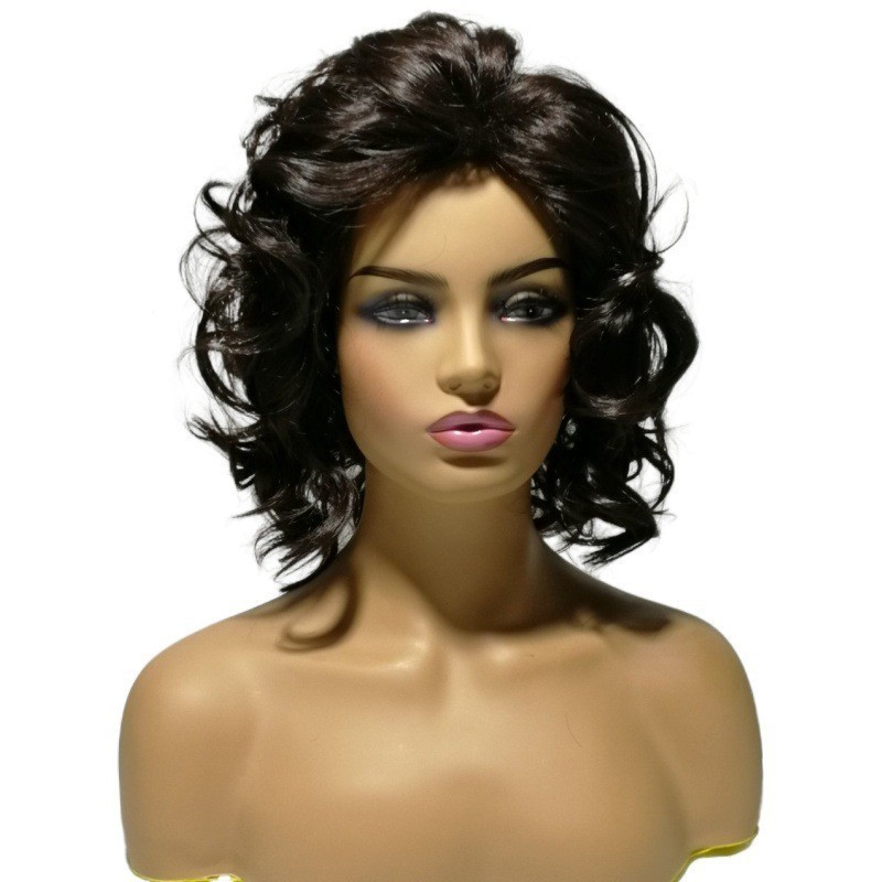 Unisex Short Curly Deep Brown Wig Heat Resistant Synthetic Hair Wig for Men Wome