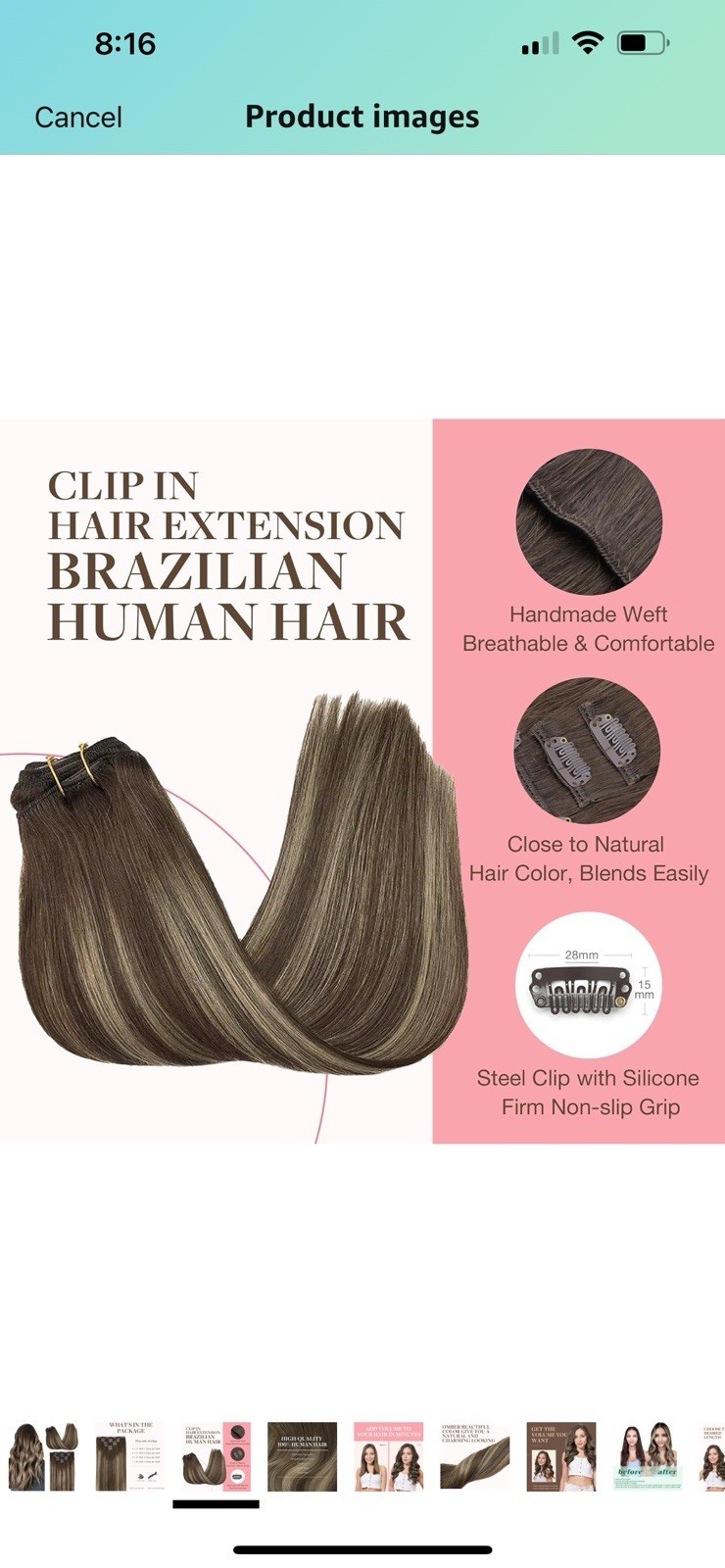GOO GOO Clip In Human Hair Extensions 14in, Chocolate Brown To Honey Blond