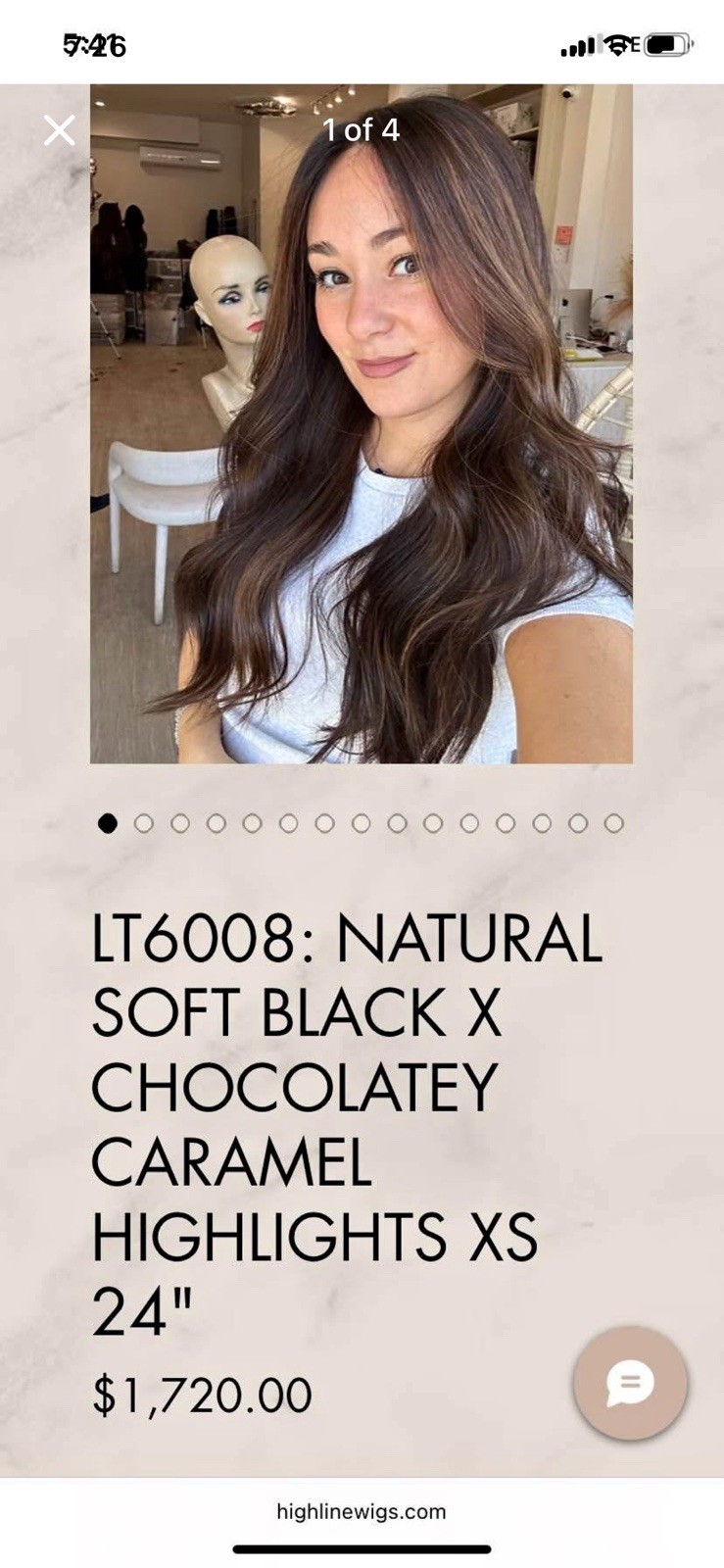 Highline Wigs Lace Top Wig w/Highlights, Soft Black/Dark Brown, 24 in