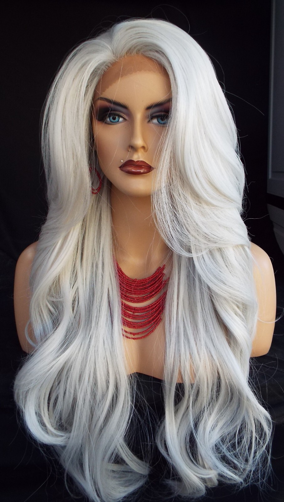 Long CLR #60 white/grey Lace Front Wig FLOWING SOFT WAVES US SELL 359