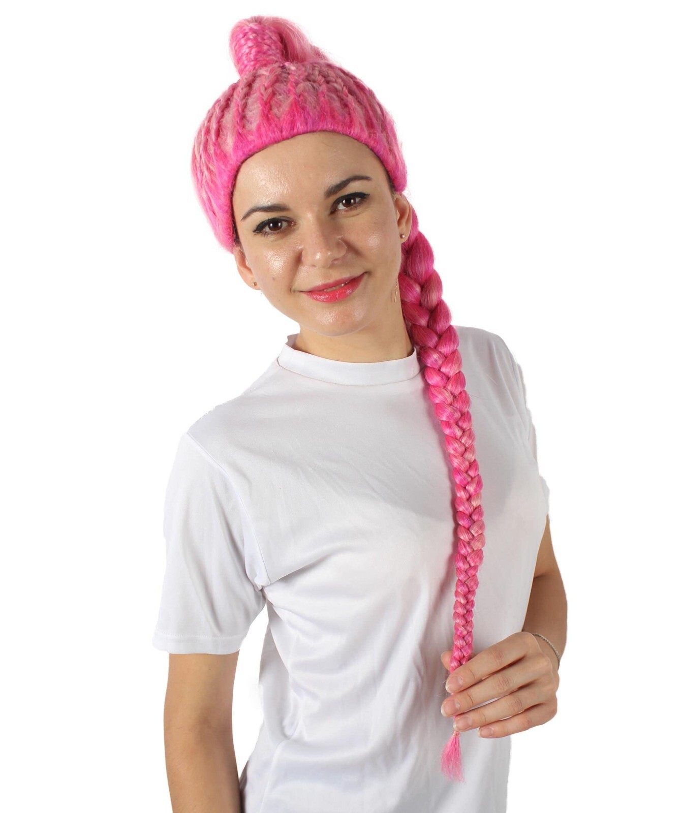 HPO Adult Women Drag Race Television Show Pink Braided Ponytail Wig | HW-7021