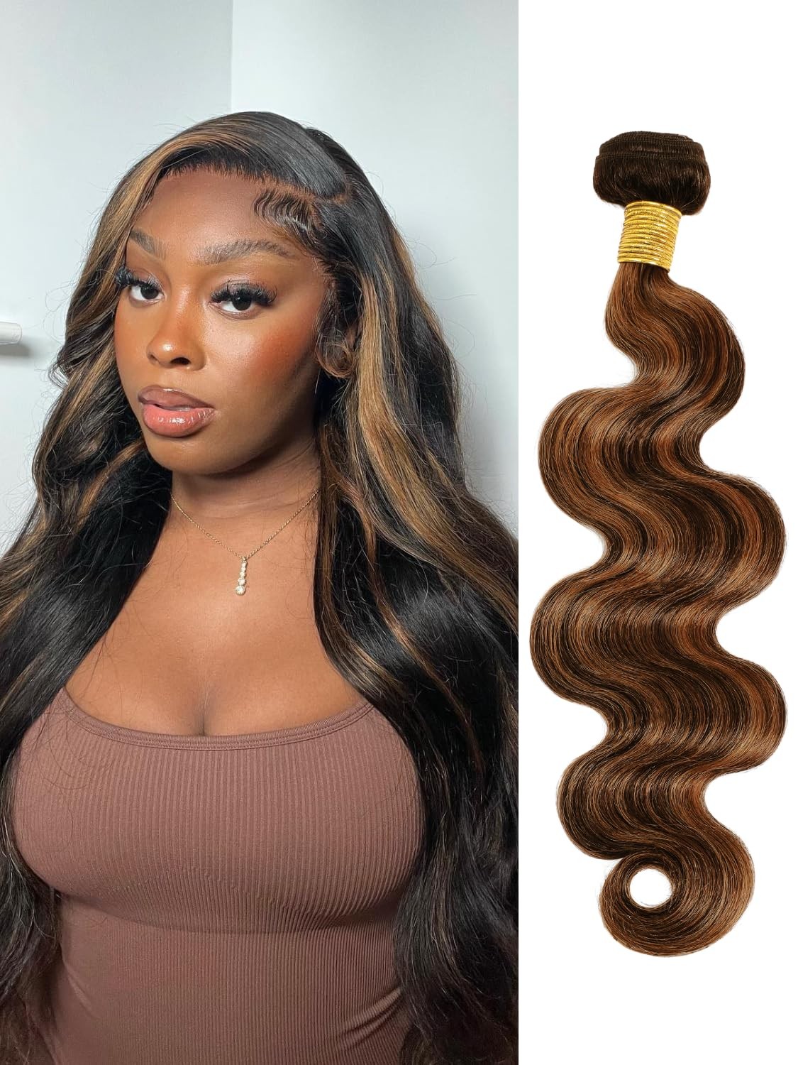 Anmetan F1B30 Highlight 14 Inch Bundles Human Hair Body Wave 12A Thick Remy