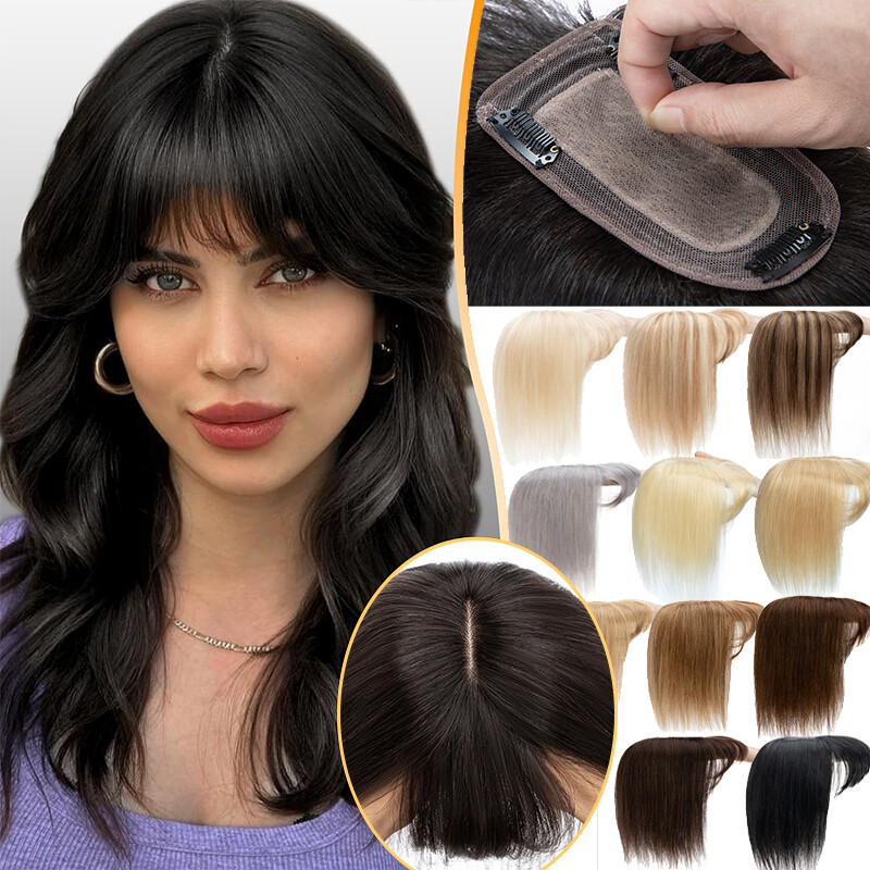 Real Remy Human Hair Women Topper Hairpiece Clip in Top Middle Parting 7*13cm