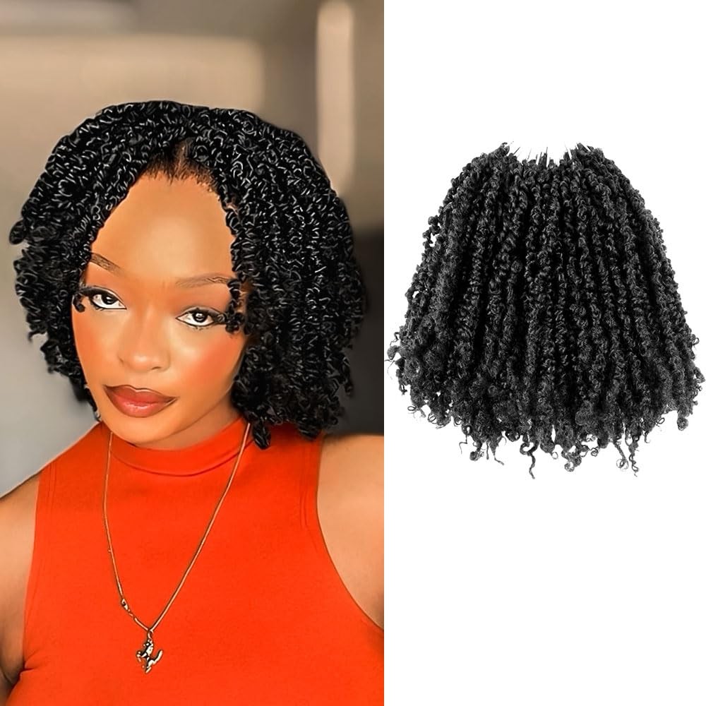 8 Inch 10 Packs Yanky Twist Crochet Hair Pre-twisted Natural Black Kinky Mini…