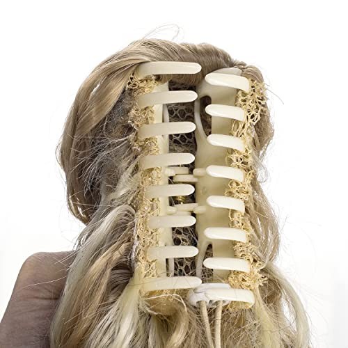12-Inch Short Screw Curls Claw Clip Ponytail Beige/Blonde Mixed-24H613#