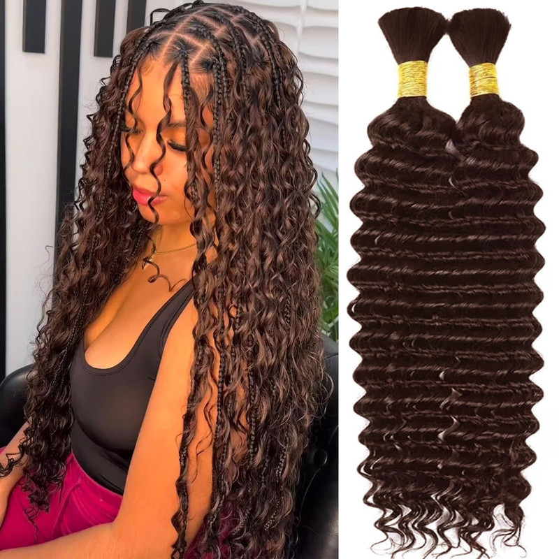 Lyolkser Human Braiding Hair For Boho Braids 2 Bundles 20 Inch Total 100G Deep