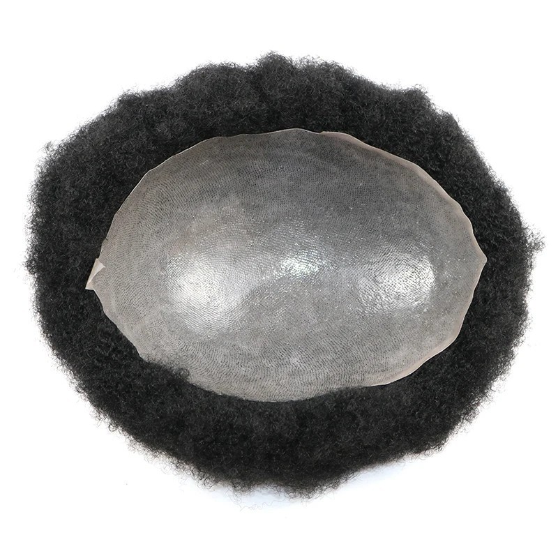 Afro Men’s 4mm Tight Curly Toupee Super Thin Skin Full PU Base 100% Human Hair