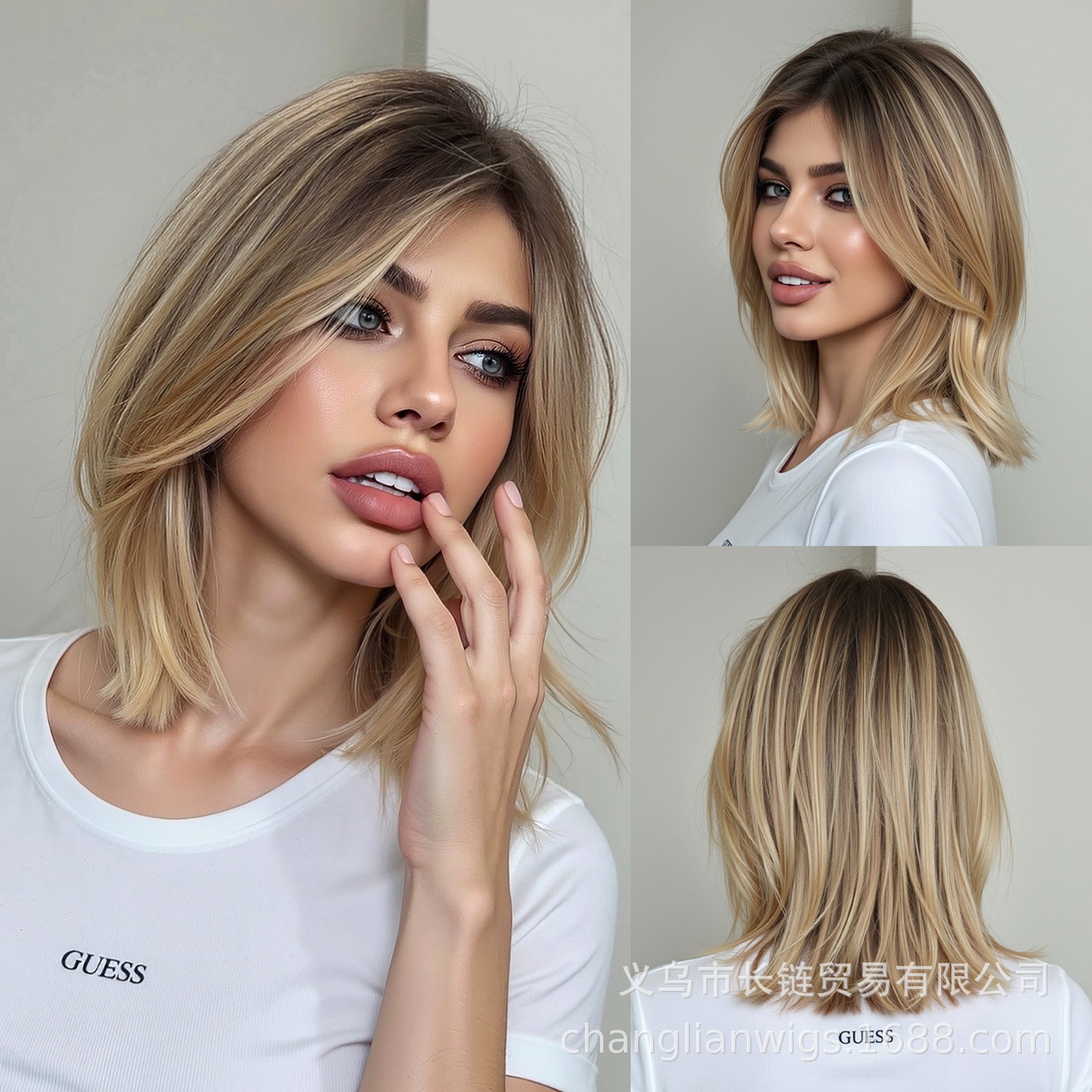 Women’s Short Straight Wig Rose Net Cap Heat Resistant Synthetic Wig Natural