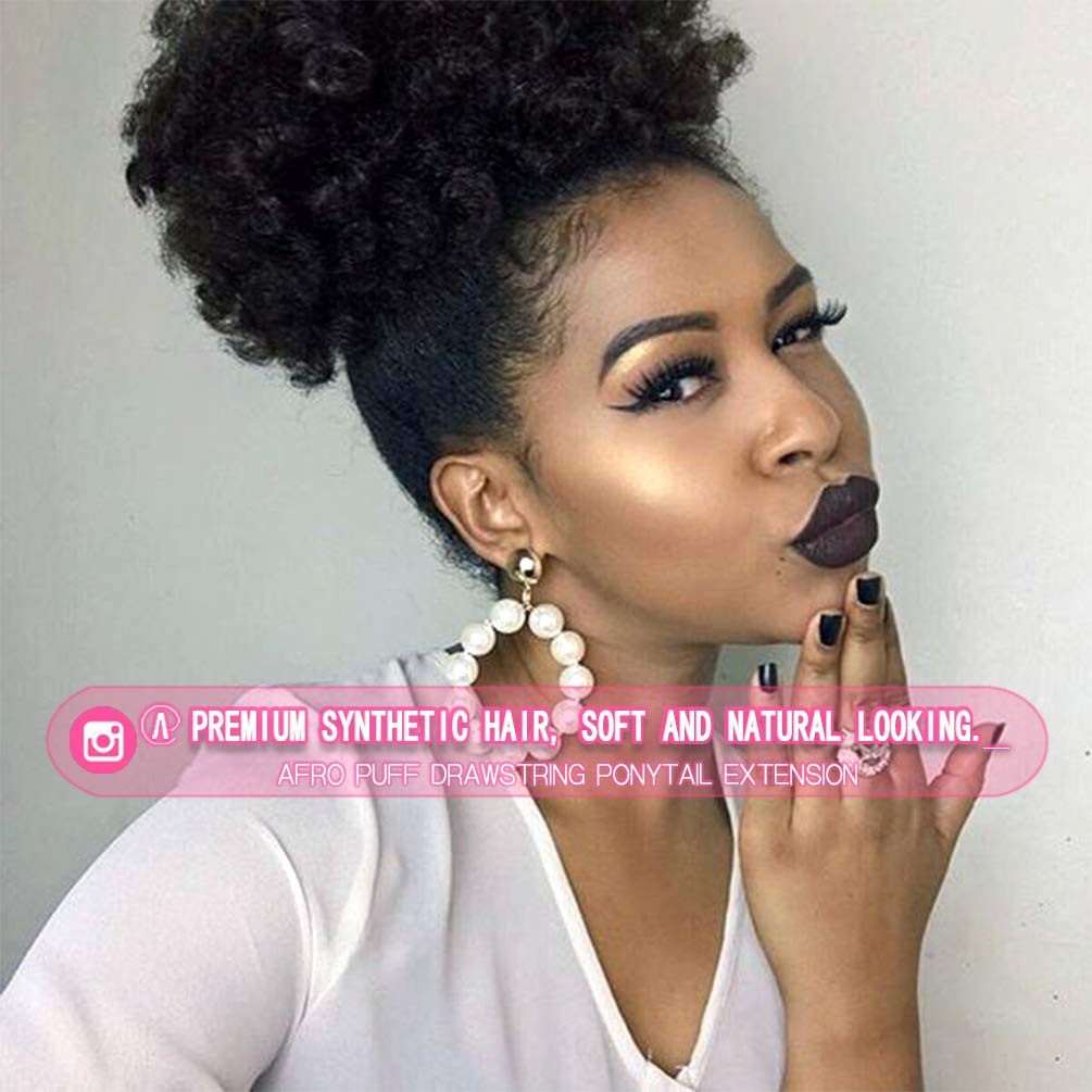 rosmile Afro Puff Drawstring Ponytail Diameter: 7″-8″, Natural Black #1B