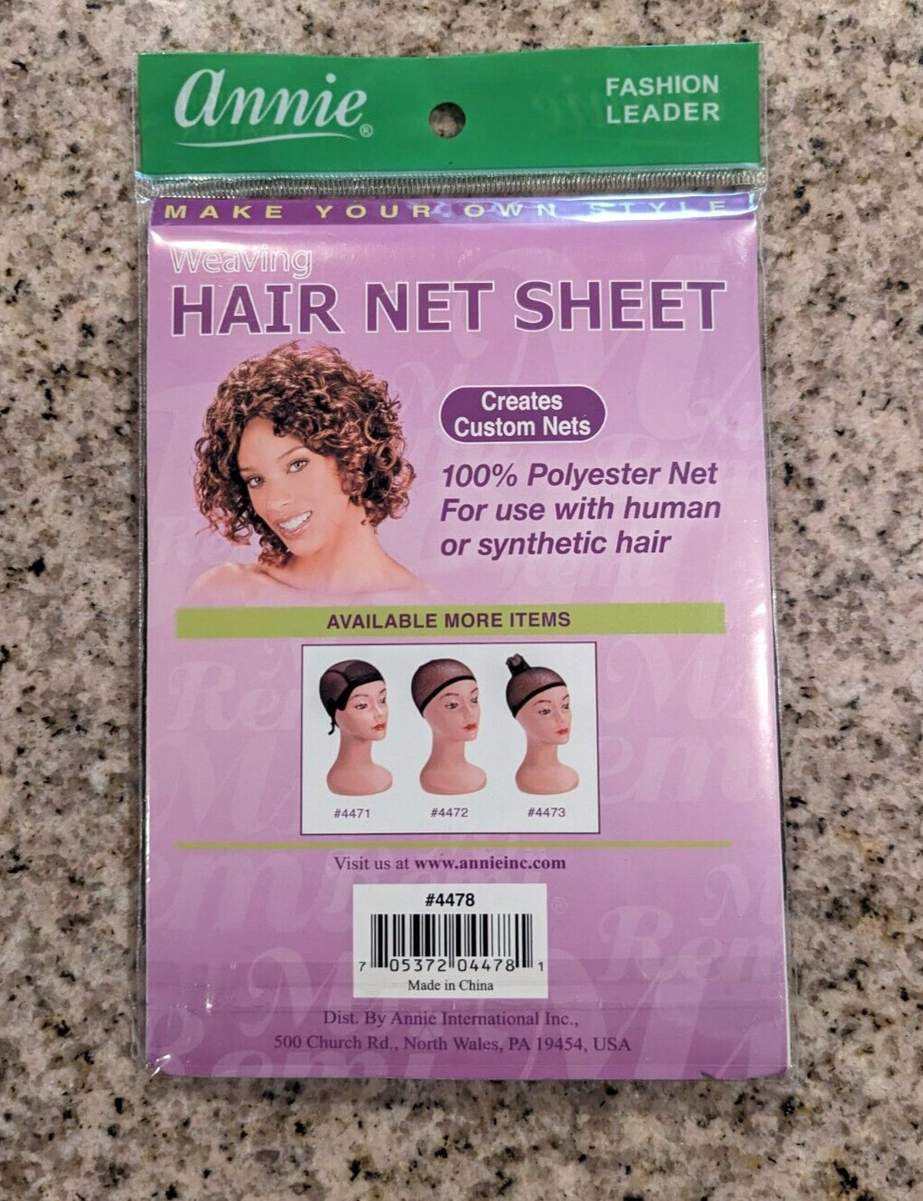 NEW ANNIE BLACK WEAVING HAIR NET SHEET #4478 100% POLYESTER NET 17″ x 27.5″