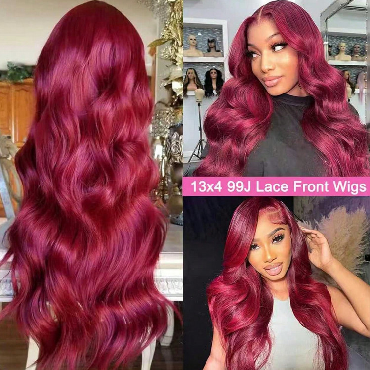 Burgundy 99J Lace Front Wigs Human Hair 13×4 250% Density Body Wave