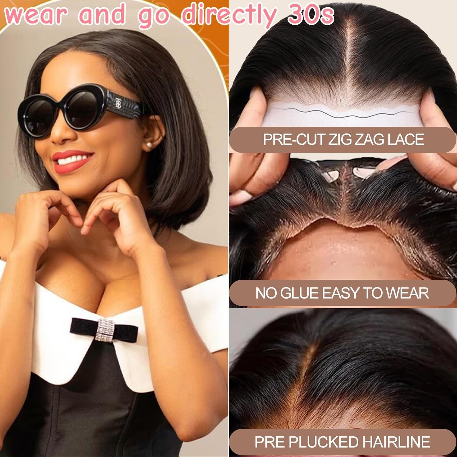 Wear and Go Glueless Wig Straight Bob Wig Human Hair Pre Cut 4X4 Lace Front Wig