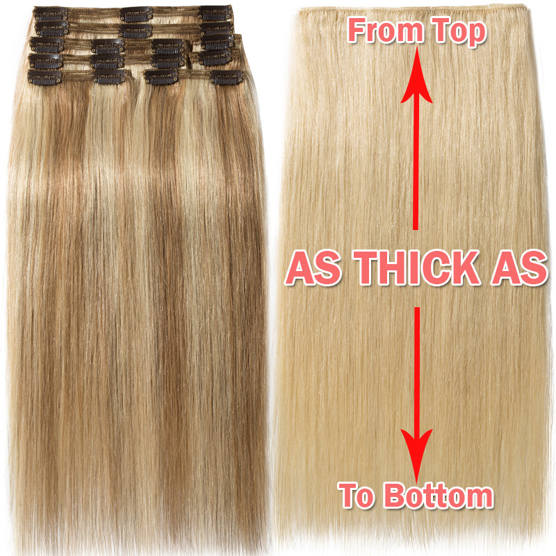 22 24 26 Double Weft Clip In Remy Human Hair Extensions THICK Full Head BLONDE F