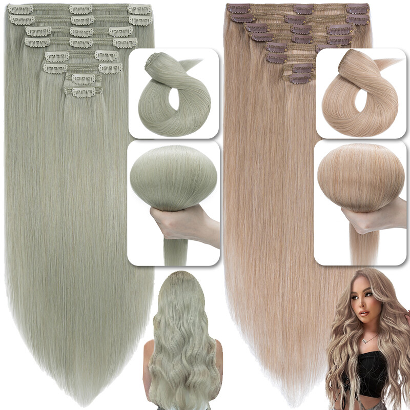 Thick Clip In Remy Human Hair Extensions Double Weft Full Head Long 200g US N322