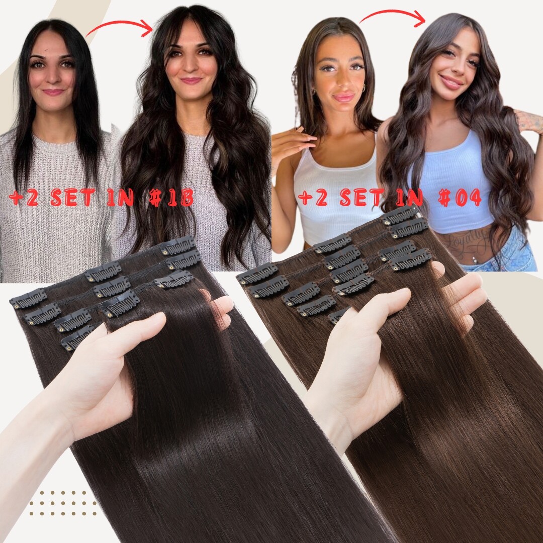 CLEARANCE 100% Human Hair Extensions Clip in Real Remy Hair 8Pcs Full Head Soft