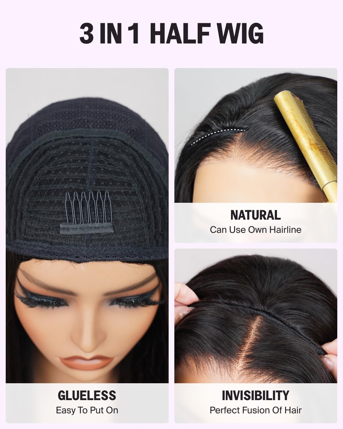 Megalook Hair Balayage Half Wig Human Hair Body Wave Highlight Glueless Wigs 3
