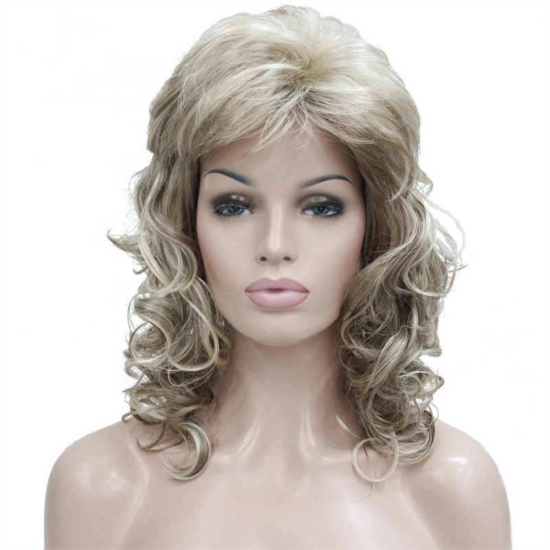 Fashion Layered Long Natural Blond Brown Curly Wavy Women’s Wigs