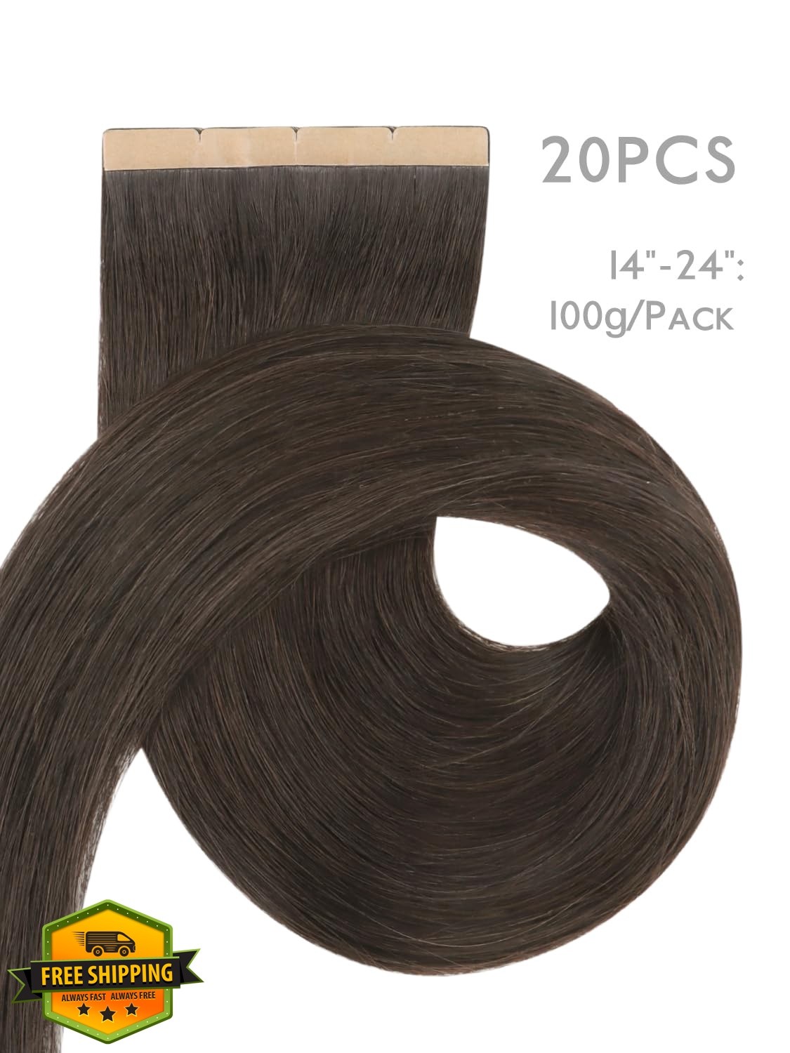 Wennalife 8cm 24″ #1C Dark Brown Tape Hair