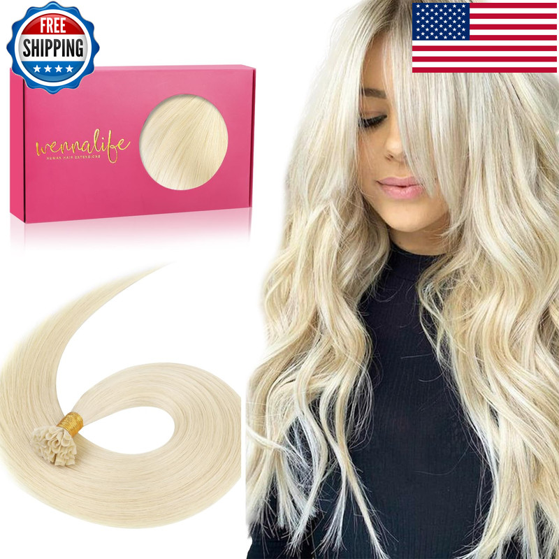 Wennalife U Tip Hair Extensions Human Hair 50G 50S 14 Inch Platinum Blonde Remy