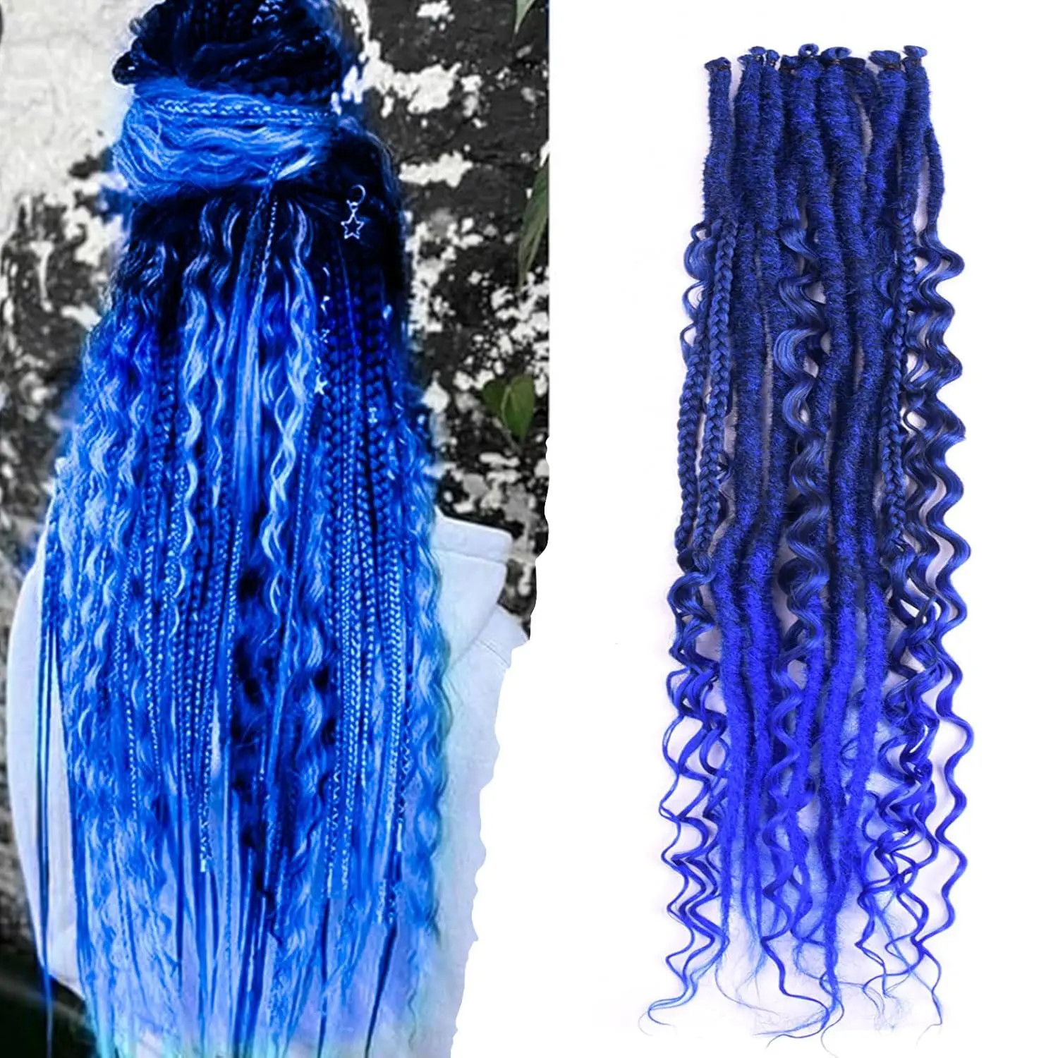 Single End Dreadlocs Braids 3 In 1 Mixed Hippie Hair Extensions for Women