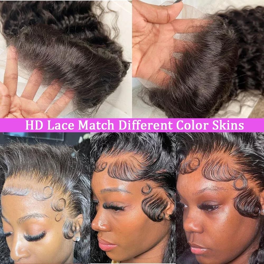 30″ Deep Wave Lace Front Wig – 200 Density, HD Transparent, Pre-Plucked Curly Ha