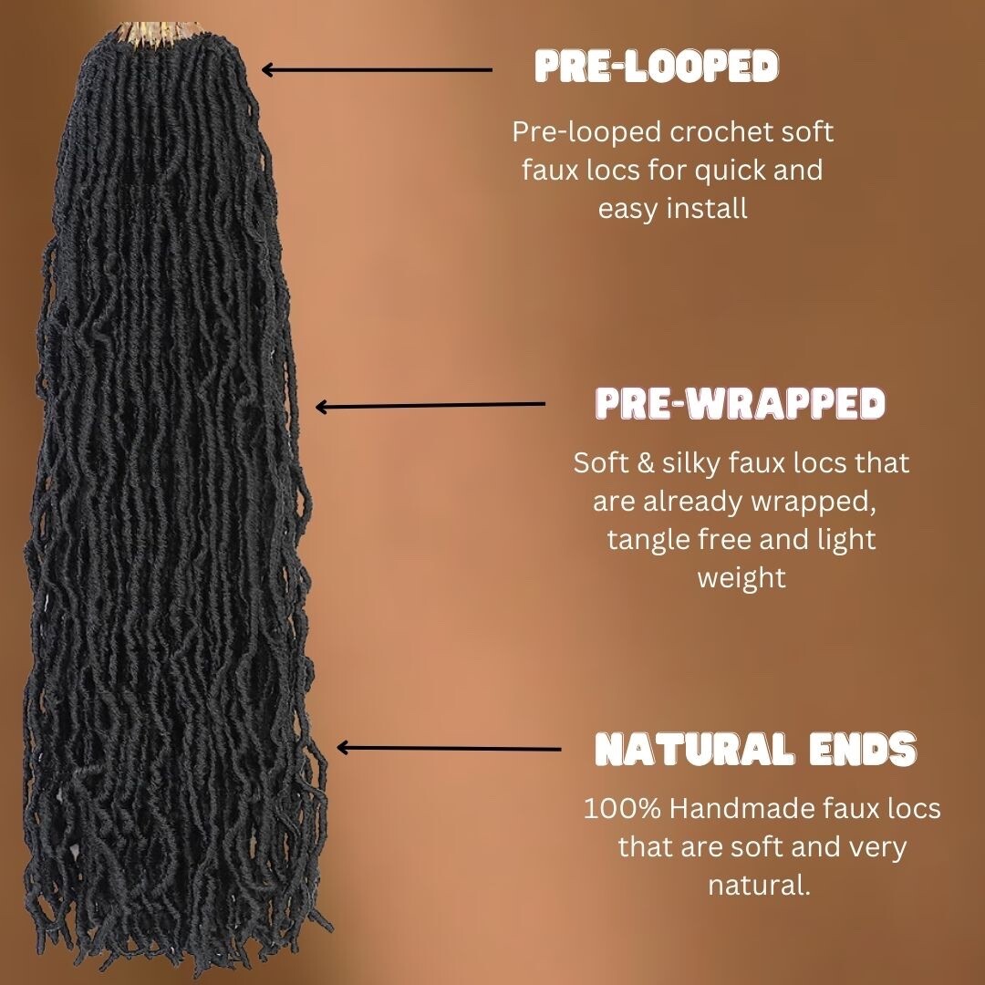 SHINES HAIR Faux Locs, 3pc Value Pack, 1B, 36in, Crochet, Prelooped, Itch Free