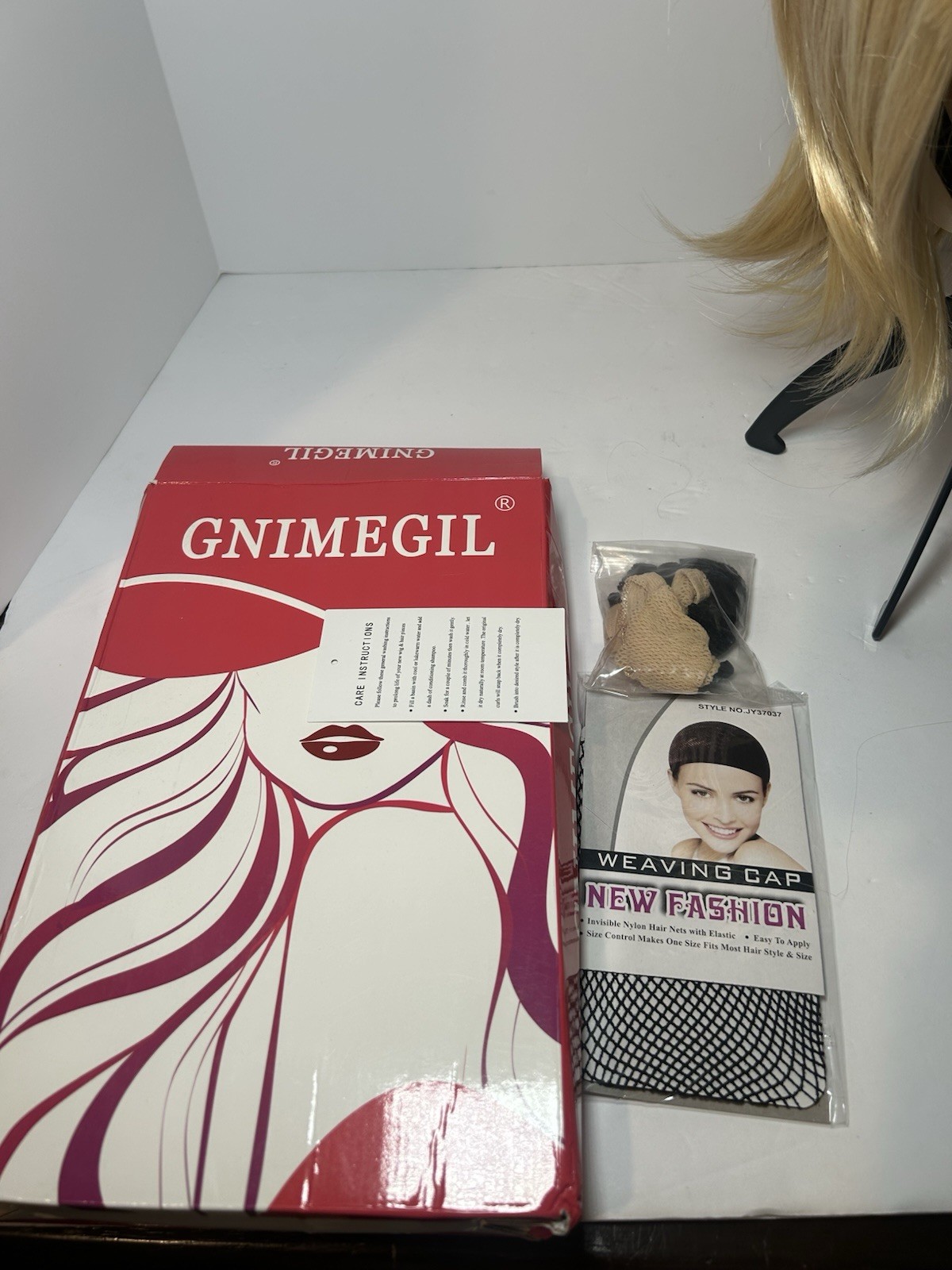 GNIMEGIL Platinum Blond Bob Synthetic Wig Straight Weaving Cap Classic One Size
