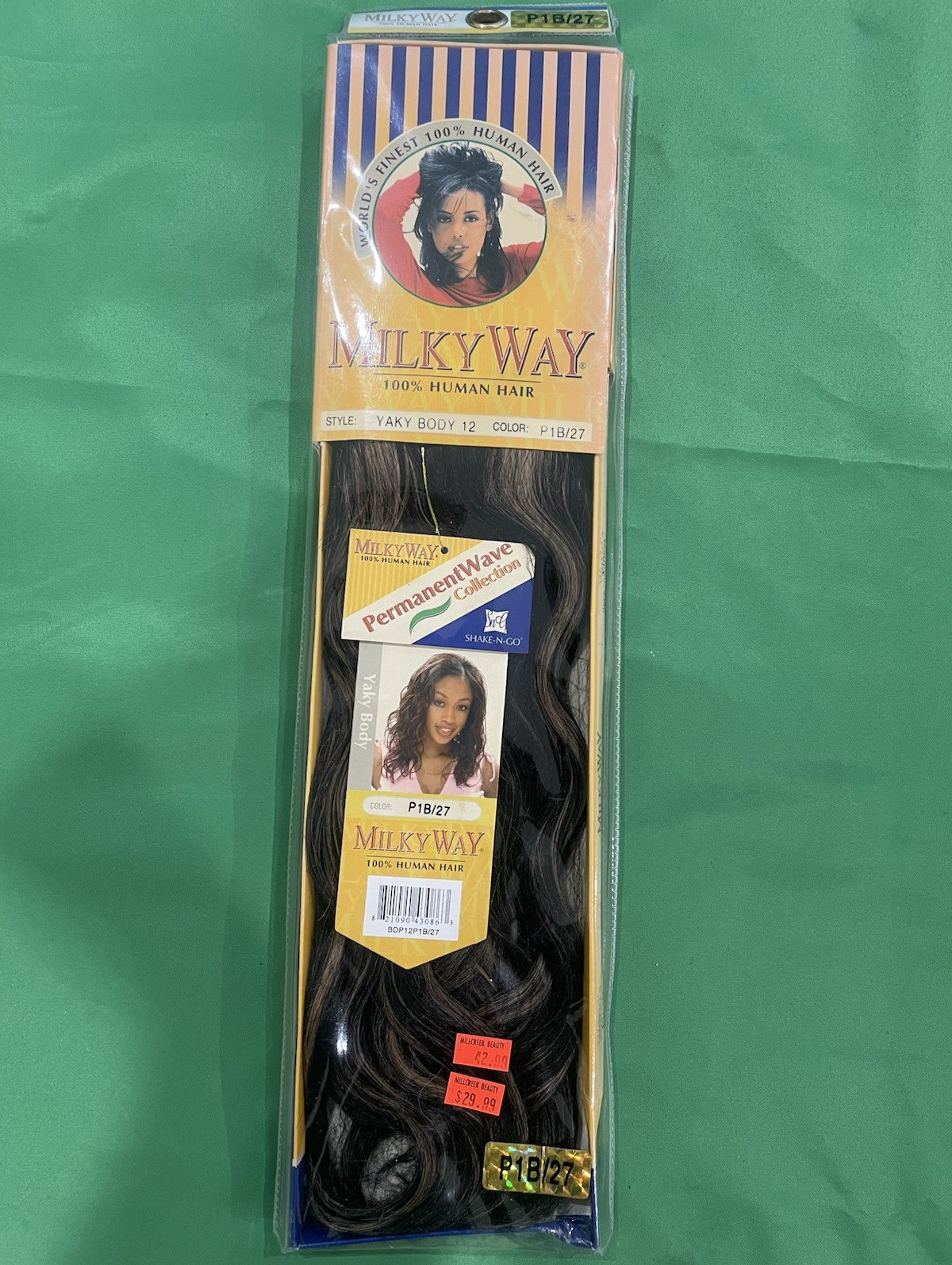 Milky Way 100% Human Hair Yaky Body Wave Extensions 12″ Sew-In P1B/27
