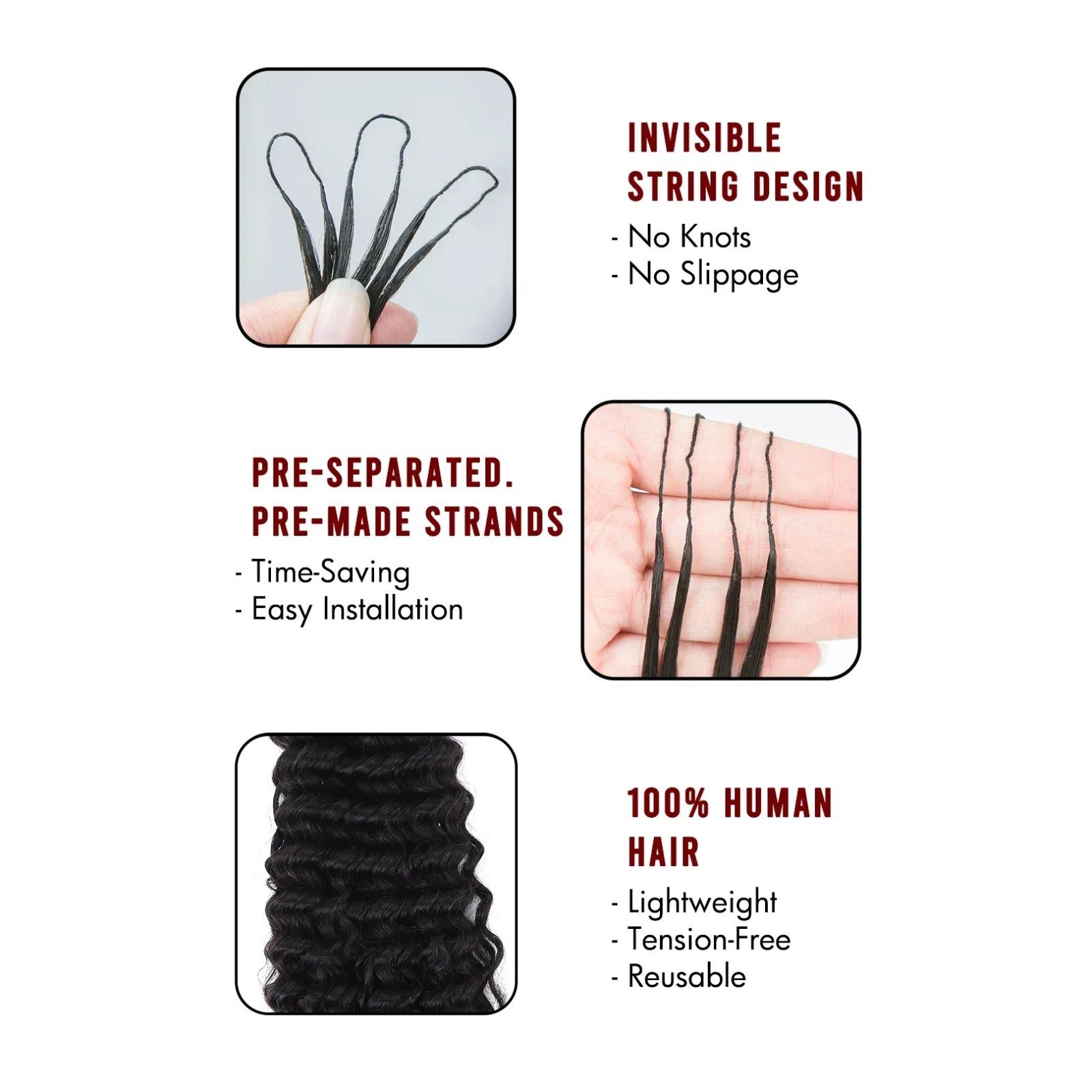 Human Hair Burmese Curly with Spiral Crochet Hair Extensions 50 Strands 1B Black