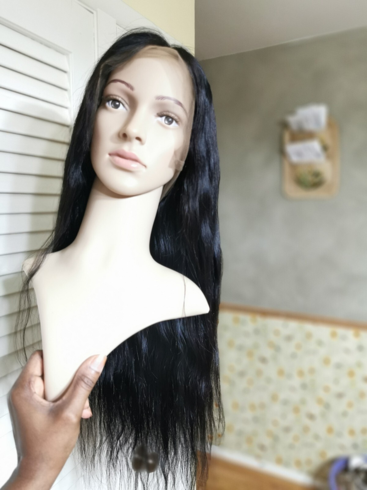 New Custom High Quality 28” 360 Lace Straight Human Hair Wig 1B