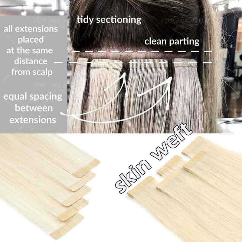 40PCS Tape In On Stick Remy Human Hair Extensions Skin Weft Sliver 12″-24″ Thick