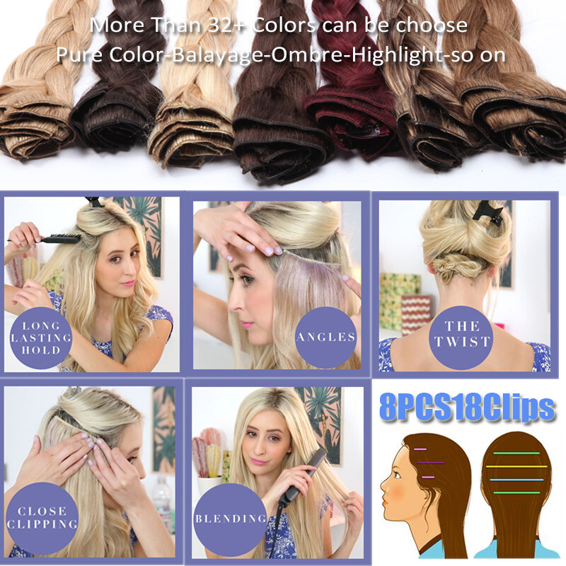 Extra Thick Double Wefted Human Hair Exensions Clip In Remy Weave 200G Full Head