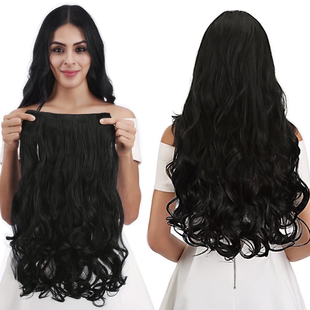 REECHO 24″ 1-Pack 3/4 Full Head Curly Wave 24 Inch (Pack of 1), Natural Black