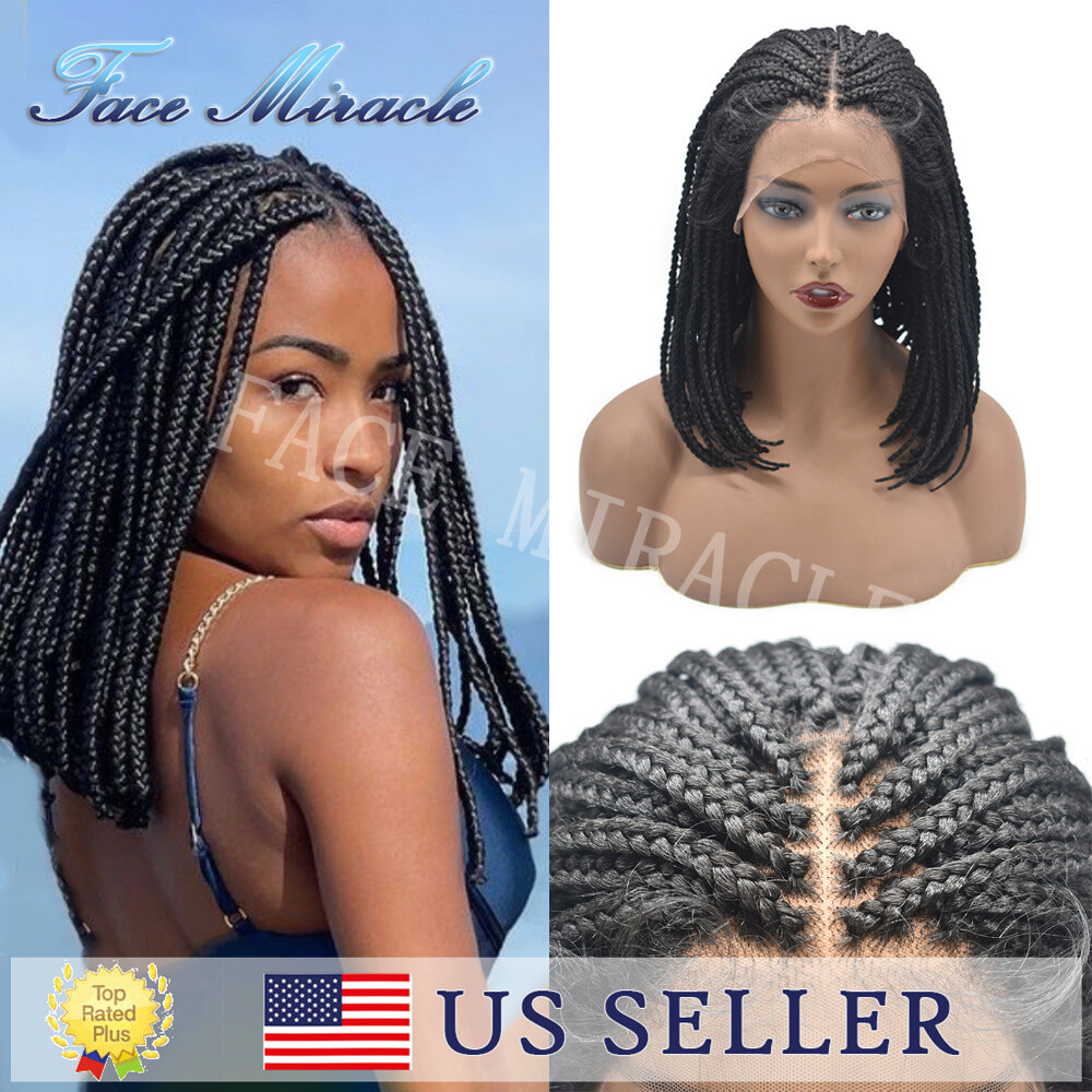 18.5″ Box Braided Wig for Black Men Synthetic Twist Braids Lace Front Baby Hair