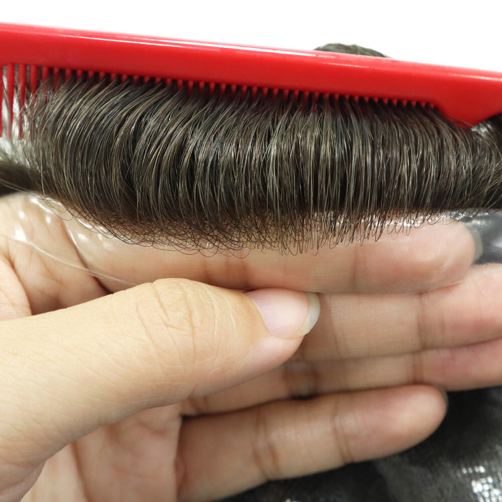 Mens Toupee Human Hair Replacement System 0.04mm Skin PU Hairpiece 100% Denisty