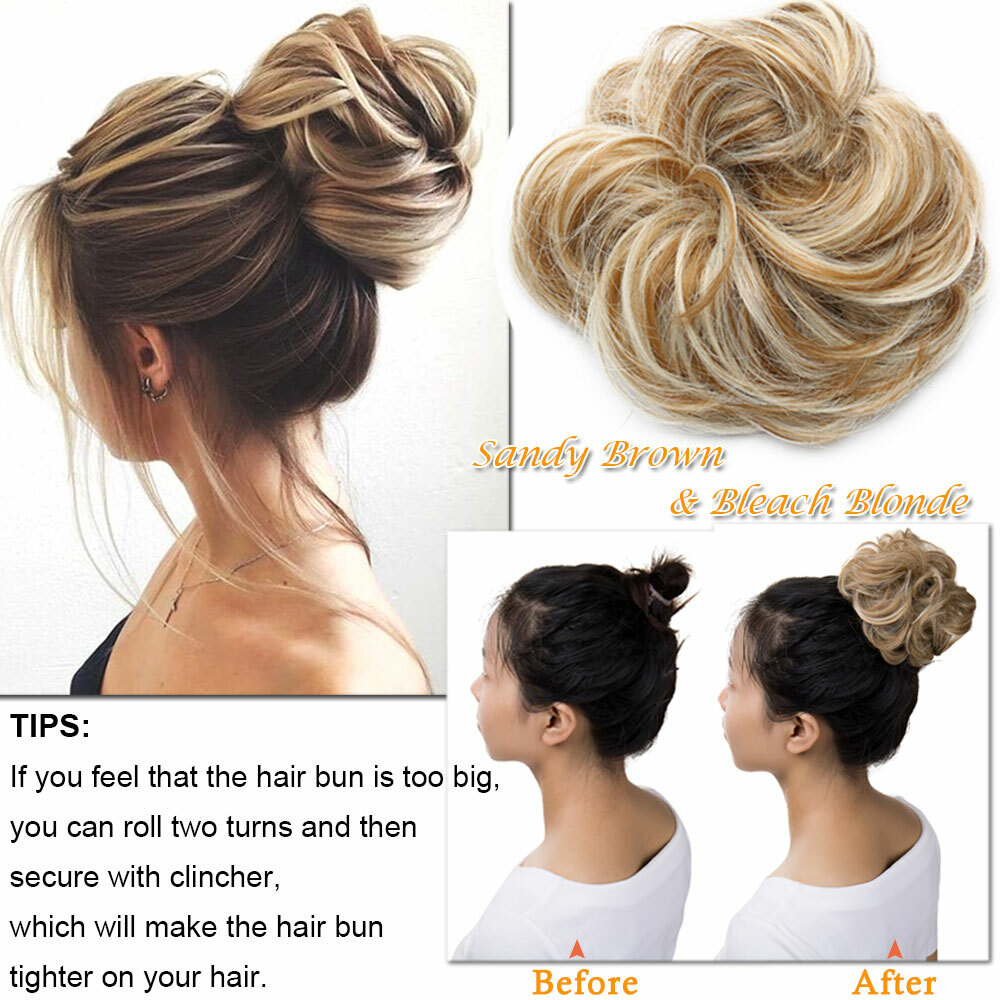Real Thick Curly Messy Bun Hair Piece Scrunchie Hair Extensions AS HUMAN HAIR US