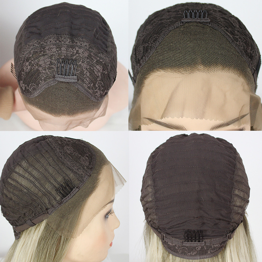 Brown And Blonde Ombre Synthetic Lace Front Wig Heat Resistant Natural Straight