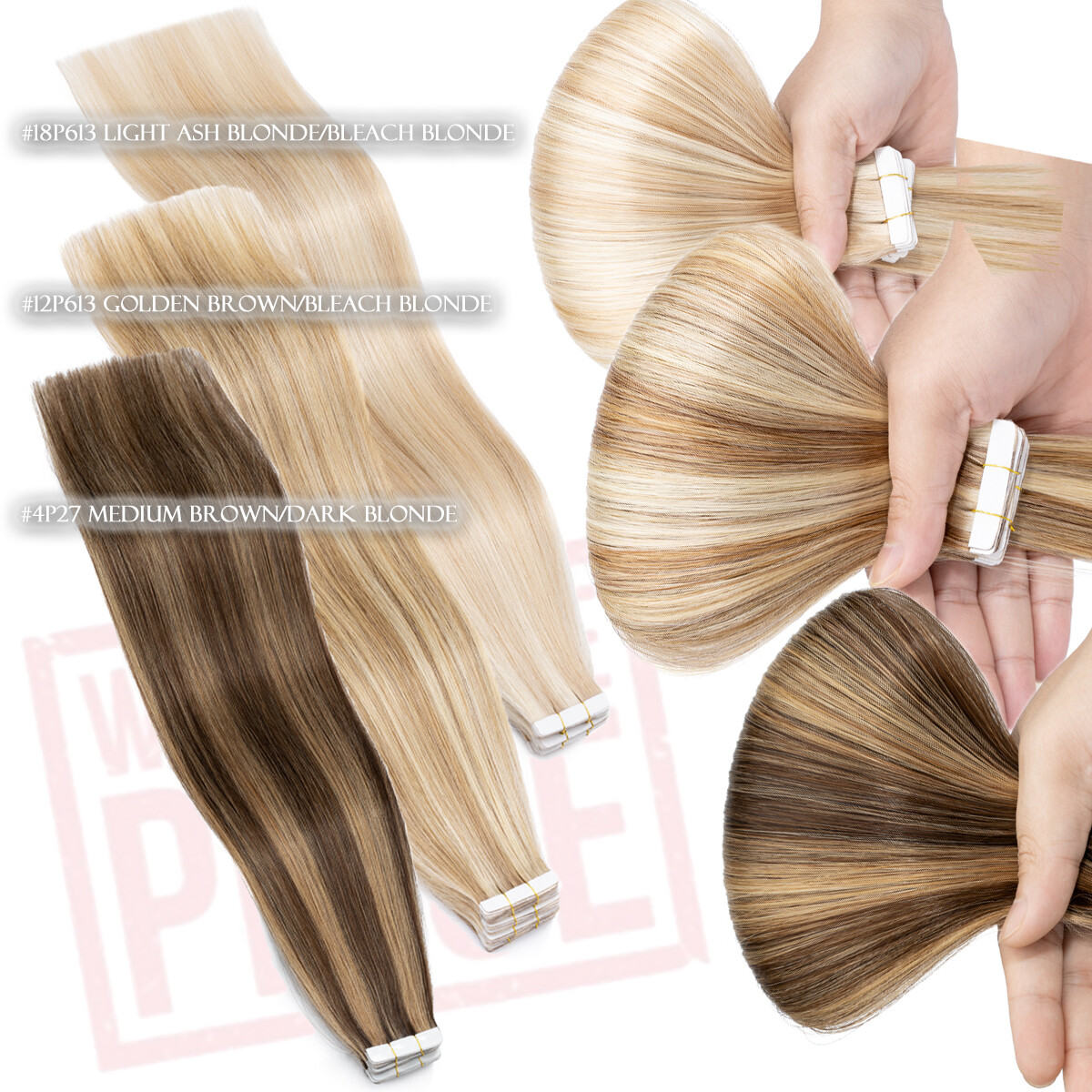 60PCS/150G Thick Tape In Remy Human Hair Extensions Full Head Skin Weft BLONDE S